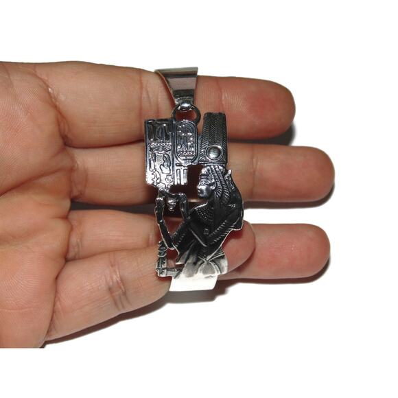 925 Sterling Silver Bracelet Bangle Egyptian Revival Pharaoh Queen Nefertiti 7" - Picture 9 of 10